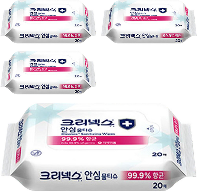 크리넥스 안심 물티슈 휴대용, 20매, 4개