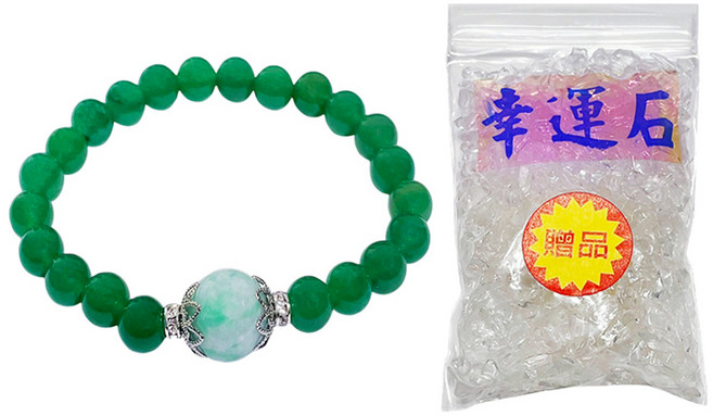 A1寶石 飄花翡翠東菱玉手鍊 + 白水晶碎石 L-02 19g