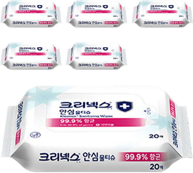 크리넥스 안심 물티슈 휴대용, 20매, 6개