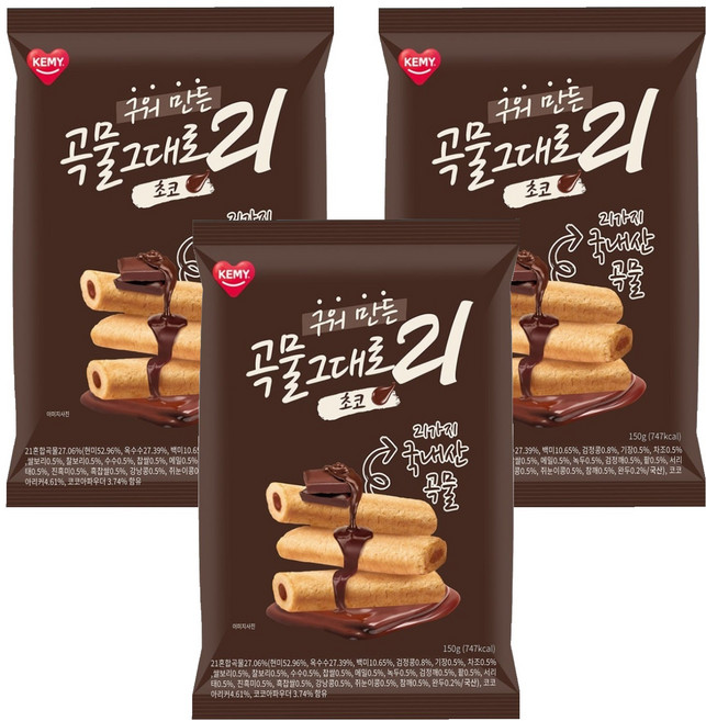 곡물그대로21 크리스피롤 초코, 3개, 150g