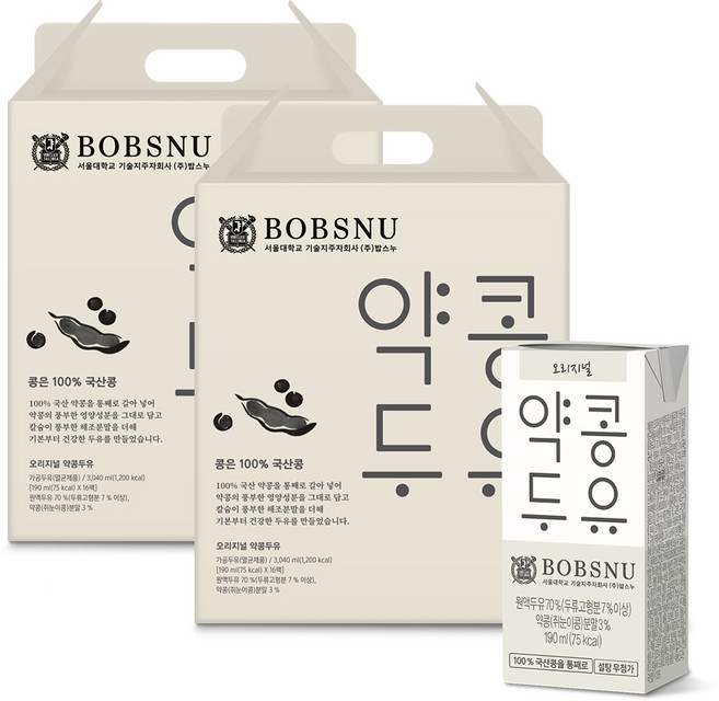 서울대밥스누 오리지널 약콩두유, 190ml, 32개