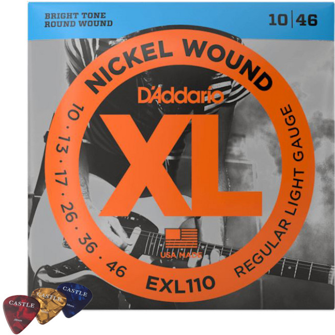 다다리오 일렉 니켈 기타 줄 010-046 + 캐슬피크 3p, EXL110, 1개