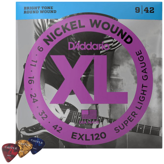 다다리오 니켈 009 042 일렉 기타 줄 + 캐슬피크 3p, EXL120, 1개