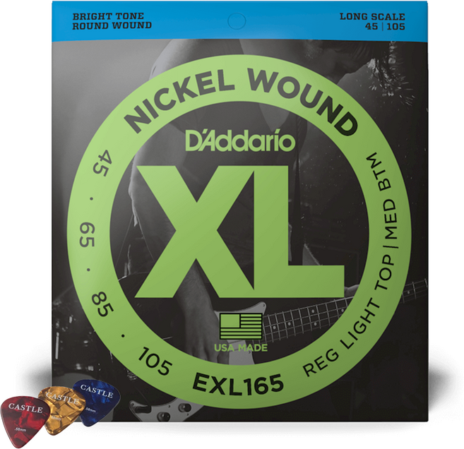 다다리오 45 105 베이스기타 줄 + 캐슬피크 3p, EXL165, 1개