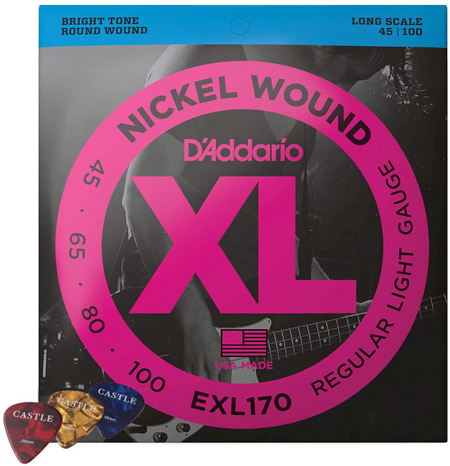 다다리오 베이스 기타 줄 045-100 + 캐슬피크 3p 세트, EXL170, 1세트