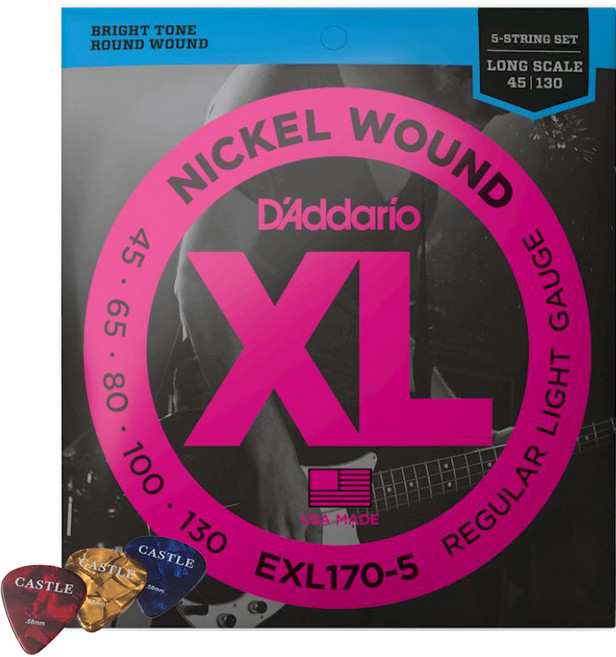 다다리오 5현 베이스 기타 줄 045-130 + 캐슬피크 3p, EXL170-5, 1개