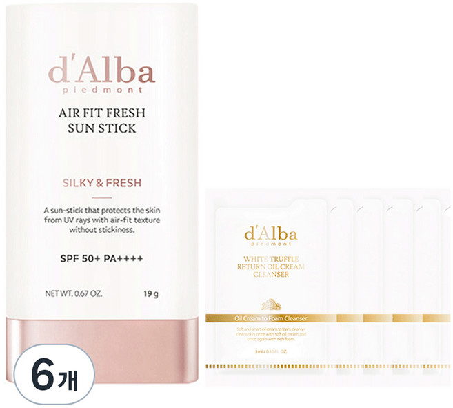 [비건뷰티] 달바 에어 핏 프레쉬 선스틱 SPF50+ PA++++, 19g, 6개