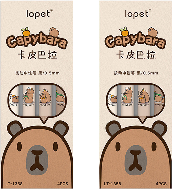 lopet 樂派 Capybara卡皮巴拉按動中性筆 0.5mm 4支, 多色, 2盒