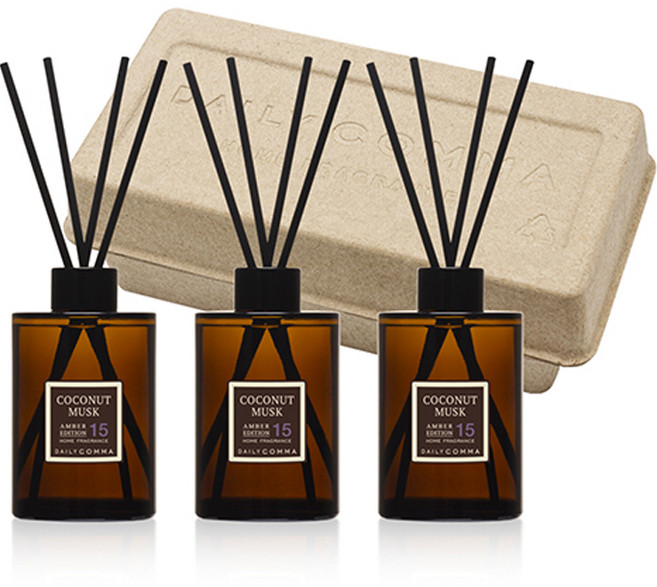데일리콤마 엠버 에디션 디퓨저 200ml 3p + 블랙리드스틱 12p 세트, 코코넛머스크, 3개