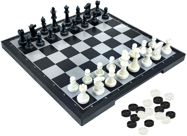 Tamsaa 便攜式磁性西洋棋與跳棋組 大型二合一旅行桌遊, 1個, 混合色