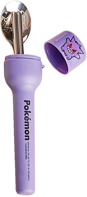 PoKeMoN 寶可夢 不鏽鋼湯筷組 KPM-FS09 湯匙 + 筷子 + 收納盒 耿鬼 1組, 紫色