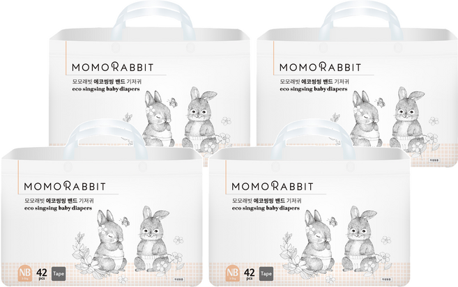 모모래빗 에코씽씽 밴드형 기저귀 신생아용 4팩, 신생아용(NB), 168매