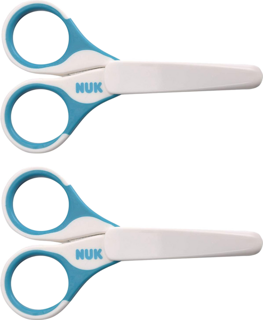 NUK 寶寶安全剪刀 圓頭設計 防滑手柄 附保護蓋, 2支, 藍色