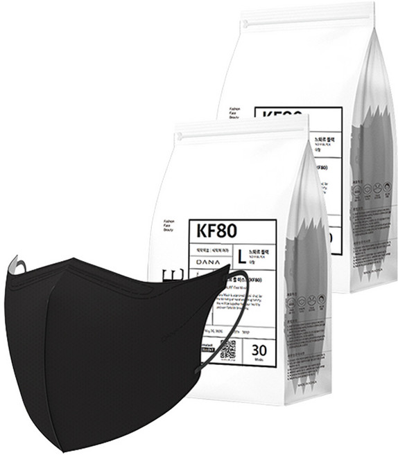 다나마스크 오브 쿨 뷰티라인 마스크 대형 KF80, 30개입, 2개, 13 느와르 블랙