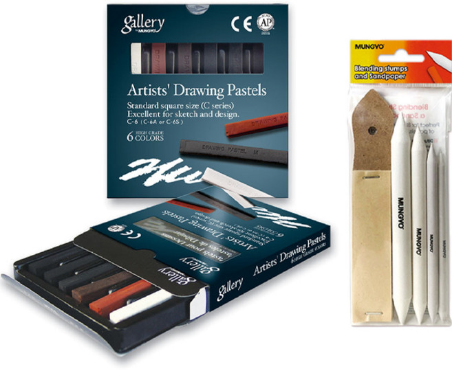 문교 드로잉 파스텔 콘테 + 찰필 4종 + 사포 12p 세트, 6색(파스텔), 1세트
