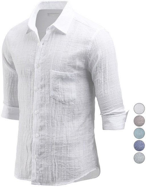 다꾸앙 남성용 통기성 여름 청량한 린넨 라이크 7부 셔츠 C06D14_ss2098