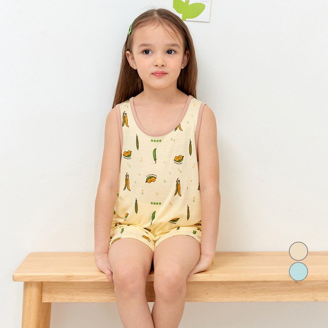 롤리트리 아동용 시원 레이온 콩 배색 민소매 내의 상하의 세트