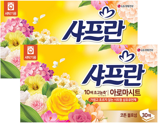 샤프란 아로마시트 섬유유연제 코튼블로섬향 본품, 30개입, 2개