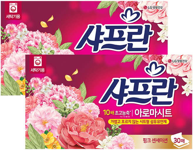 샤프란 아로마시트 시트형 섬유유연제 핑크 센세이션, 30개입, 2개