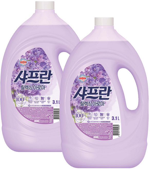 샤프란 섬유유연제 릴렉싱아로마, 3.1L, 2개