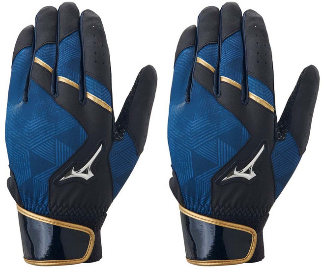 Mizuno 美津濃 打擊手套 1ETEA50213, 黑色 + 藍色 + 金色, 1雙