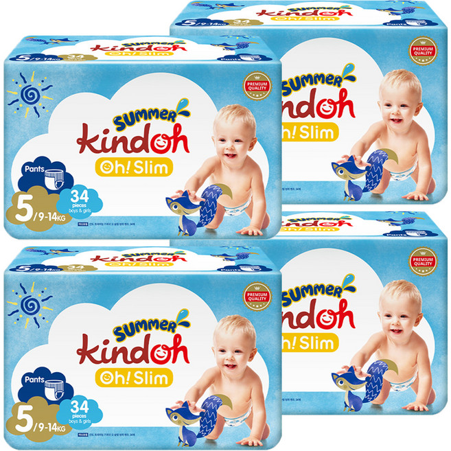 킨도 프리미엄 오 슬림 썸머팬츠 팬티형 기저귀 남여공용, 5단계, 136매