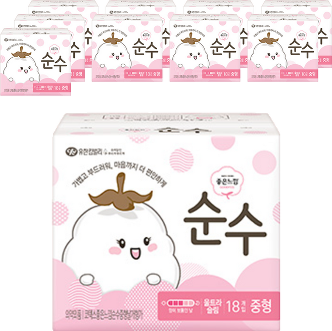 좋은느낌 순수 울트라 슬림 생리대 날개형, 중형, 18개입, 10개