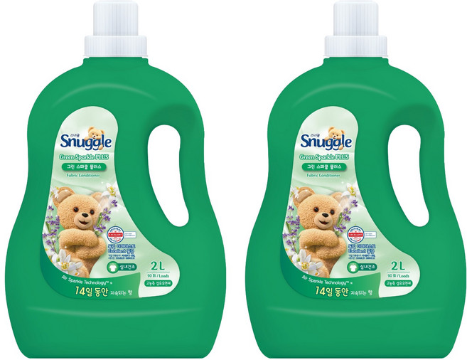 스너글 섬유유연제 그린스파클 플러스 본품, 2L, 2개