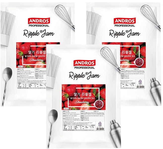 안드로스 딸기 리플잼, 1kg, 3개