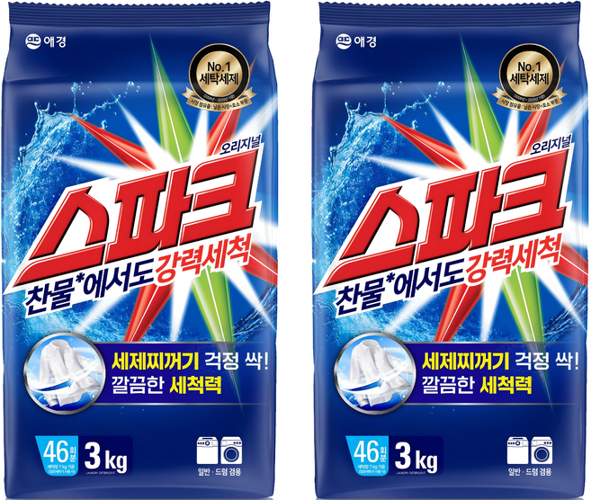 스파크 오리지널 분말세제 리필, 3kg, 2개
