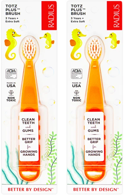 래디어스 토츠 플러스 3단계 유아 칫솔, 오렌지 + 피치, 1개입, 2개 - 쿠팡