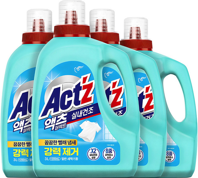 액츠 퍼펙트 실내건조 일반용 프레시 플로럴향 액상세제 본품, 3.2L, 4개