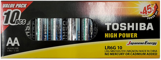 도시바 하이 파워 알카라인 AA건전지, 10개입, 1개