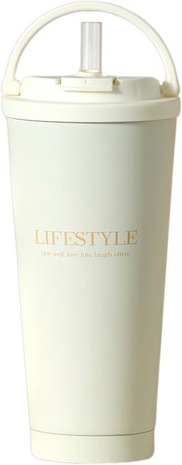 Hiromimi 手提內瓷不鏽鋼吸管杯 750ml 耐熱100度, 暖日白, 1個