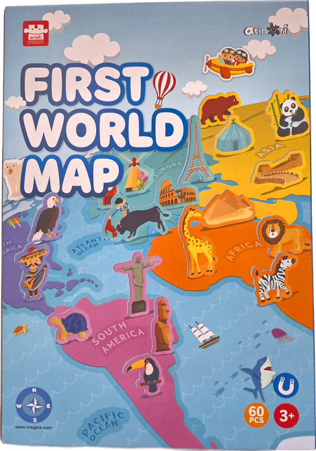 ariati 磁性故事遊戲板 世界地圖 3歲以上, AT-MRMP-093, 1組, 60pcs
