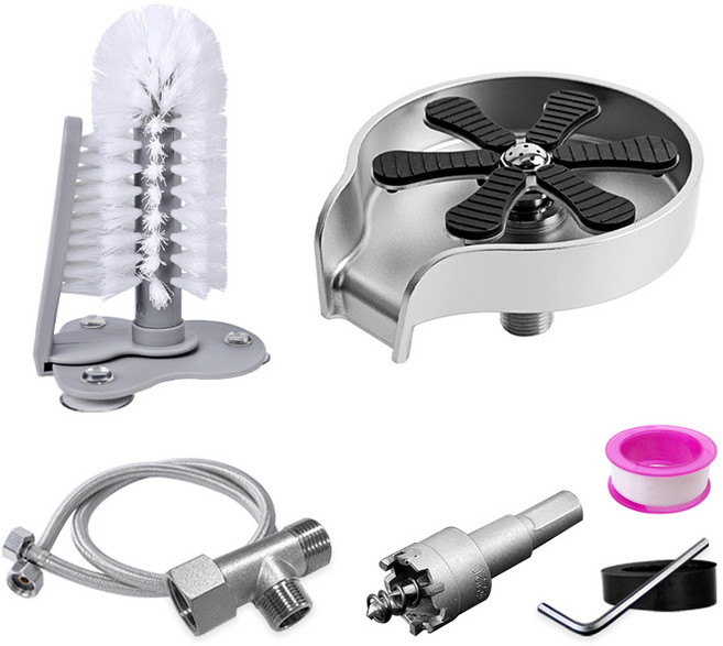 칼딘 나인홀 고압 분사 논슬립 원형 피쳐린서 컵 세척기 세트, ABS 실버, 1세트
