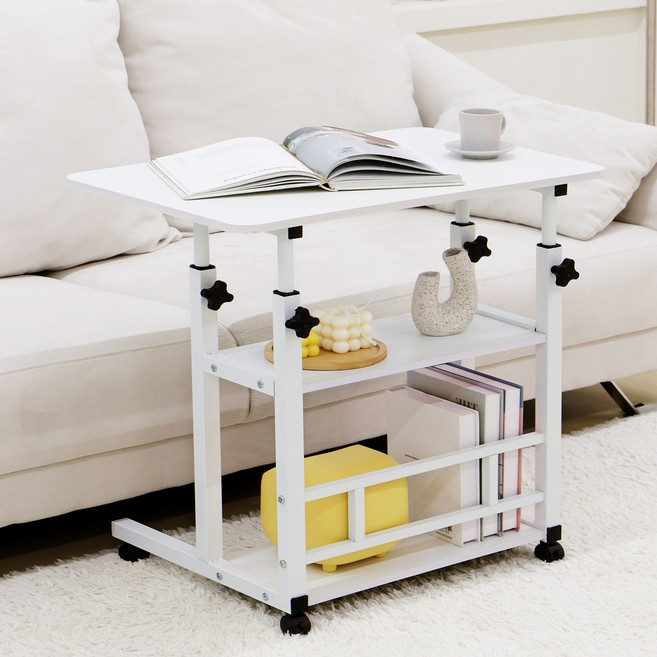 코멧 3단 선반 이동식 높이조절 사이드테이블 바퀴형, 화이트