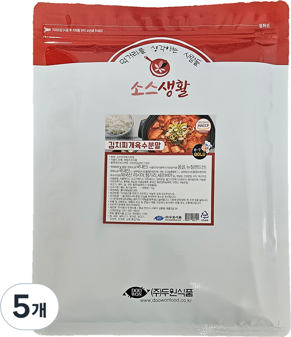 두원식품 김치찌개육수 분말, 1kg, 5개