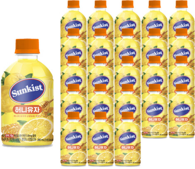 해태htb 썬키스트 허니유자, 280ml, 24개