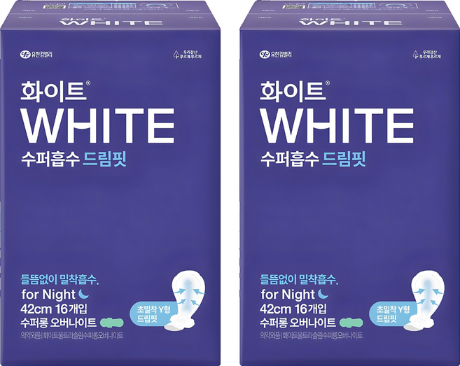 화이트 수퍼흡수 드림핏 수퍼롱 생리대 날개형, 오버나이트 이상, 16개입, 2개