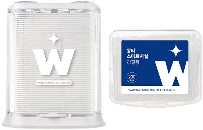 왕타 스마트 치실 원터치 디스펜서형 + 리필용 세트, 11cm, 300개입, 1세트 - 쿠팡