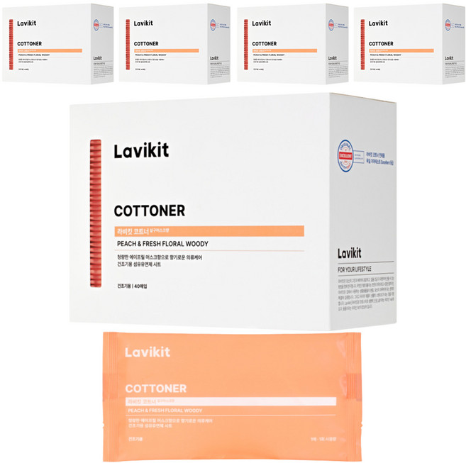 라비킷 코트너 시트 섬유유연제 살구머스크향 본품, 40개입, 5개