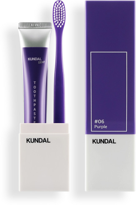 쿤달 덴탈 케어 휴대용 치약 칫솔 세트 퍼플, 2세트, 50g