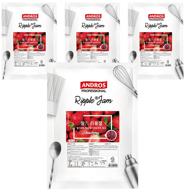 안드로스 딸기 리플잼, 1kg, 4개