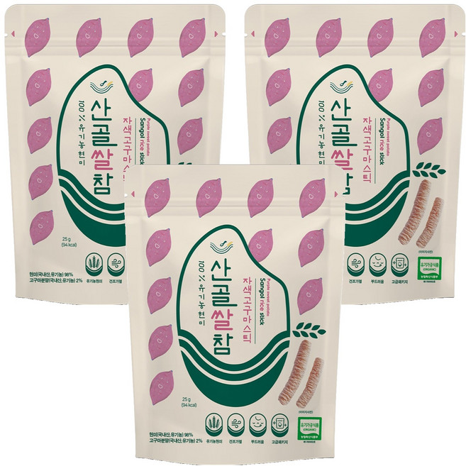에코맘의산골이유식 산골쌀참, 자색고구마, 25g, 3개