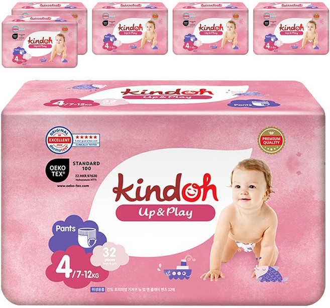 킨도 프리미엄 업앤플레이 팬티형 기저귀 남녀공용 대형, 4단계, 192매