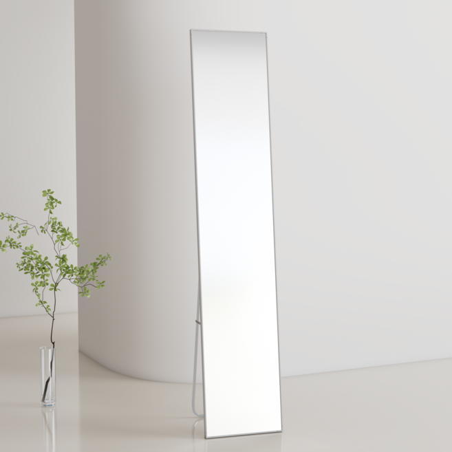 하비티 베이직 스탠드 벽걸이 사각 프레임 전신거울 300 x 1500 mm, 화이트