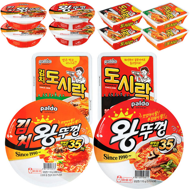 왕뚜껑 110g 3p + 김치 왕뚜껑 110g 3p + 도시락 86g 3p + 김치 도시락 86g 3p, 1세트