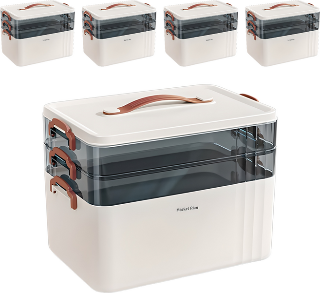 마켓플랜 대용량 3단 구급상자 약통 케이스 화이트, 5개