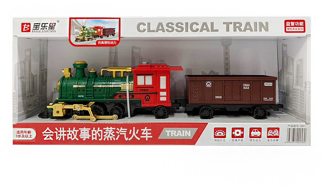 BAOLE STAR TOYS 寶樂星 仿真噴霧摩輪蒸汽火車 會噴煙/燈光音樂/說故事 5891, 綠色, 1盒